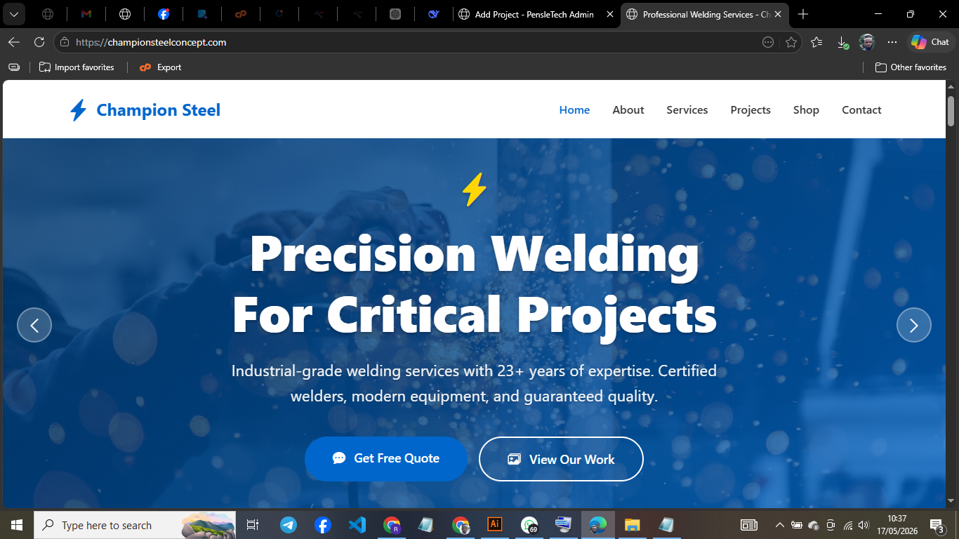 Champion Steel Concepts – Professional Portfolio Website for a Welding & Fabrication Business